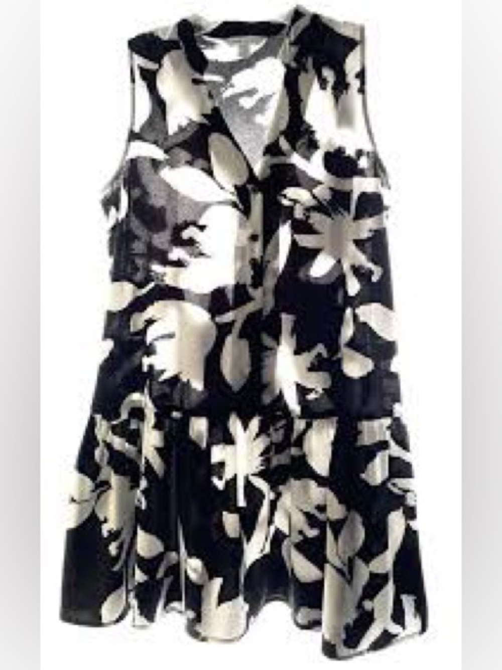 Nine West Black and White Floral Print Sleeveless Dress